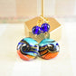 Royal Blue, Aqua, Orange and Gold Swirl Circle Dangle Earrings - Chic Brico