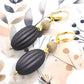 Dark Gray, Ivory and Gold Puffed Oval Dangle Silicone Statement Earrings