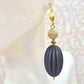 Dark Gray, Ivory and Gold Puffed Oval Dangle Silicone Statement Earrings