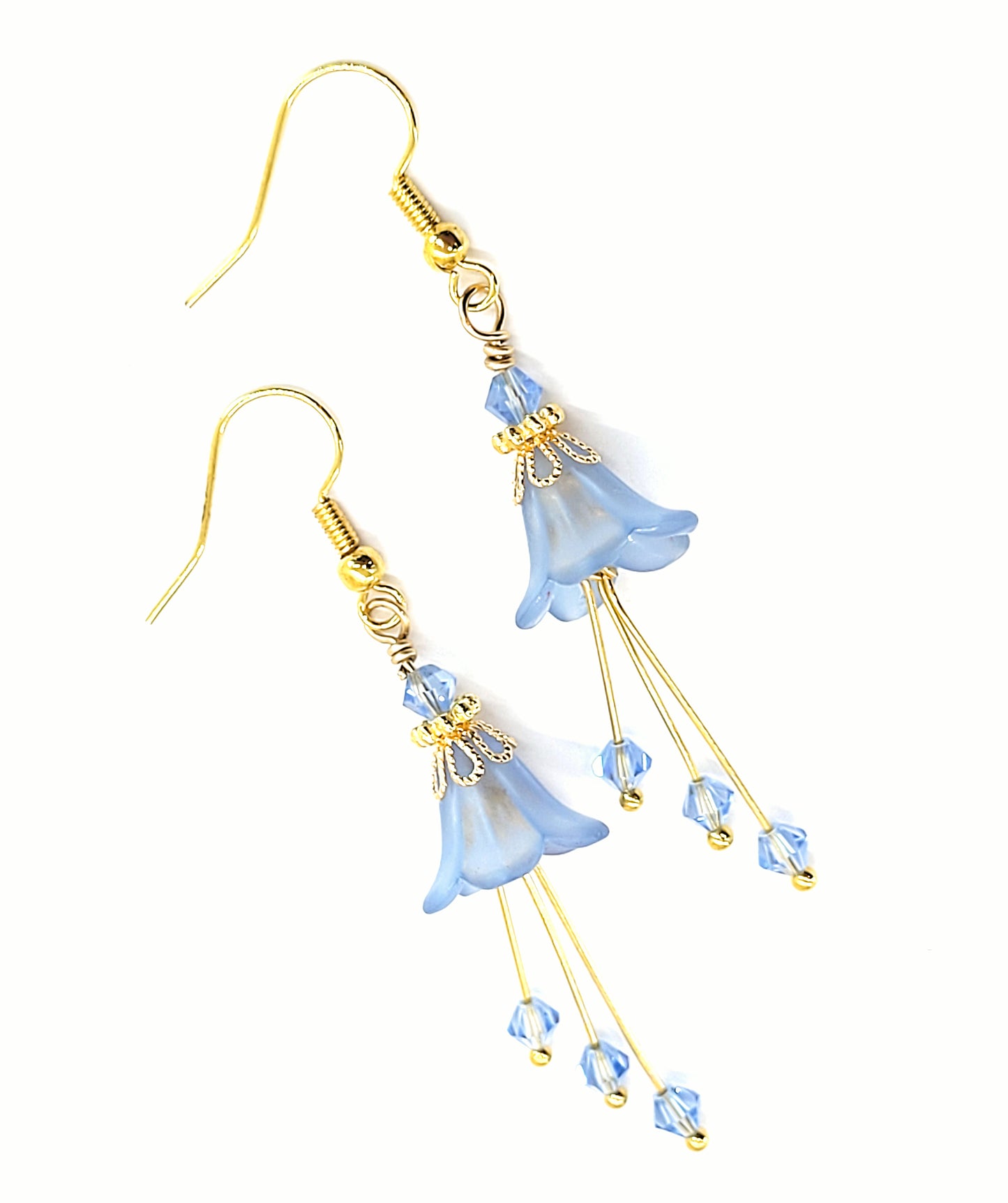 Light Sapphire Powder Blue and Gold Bell Flower Earrings - Chic Brico