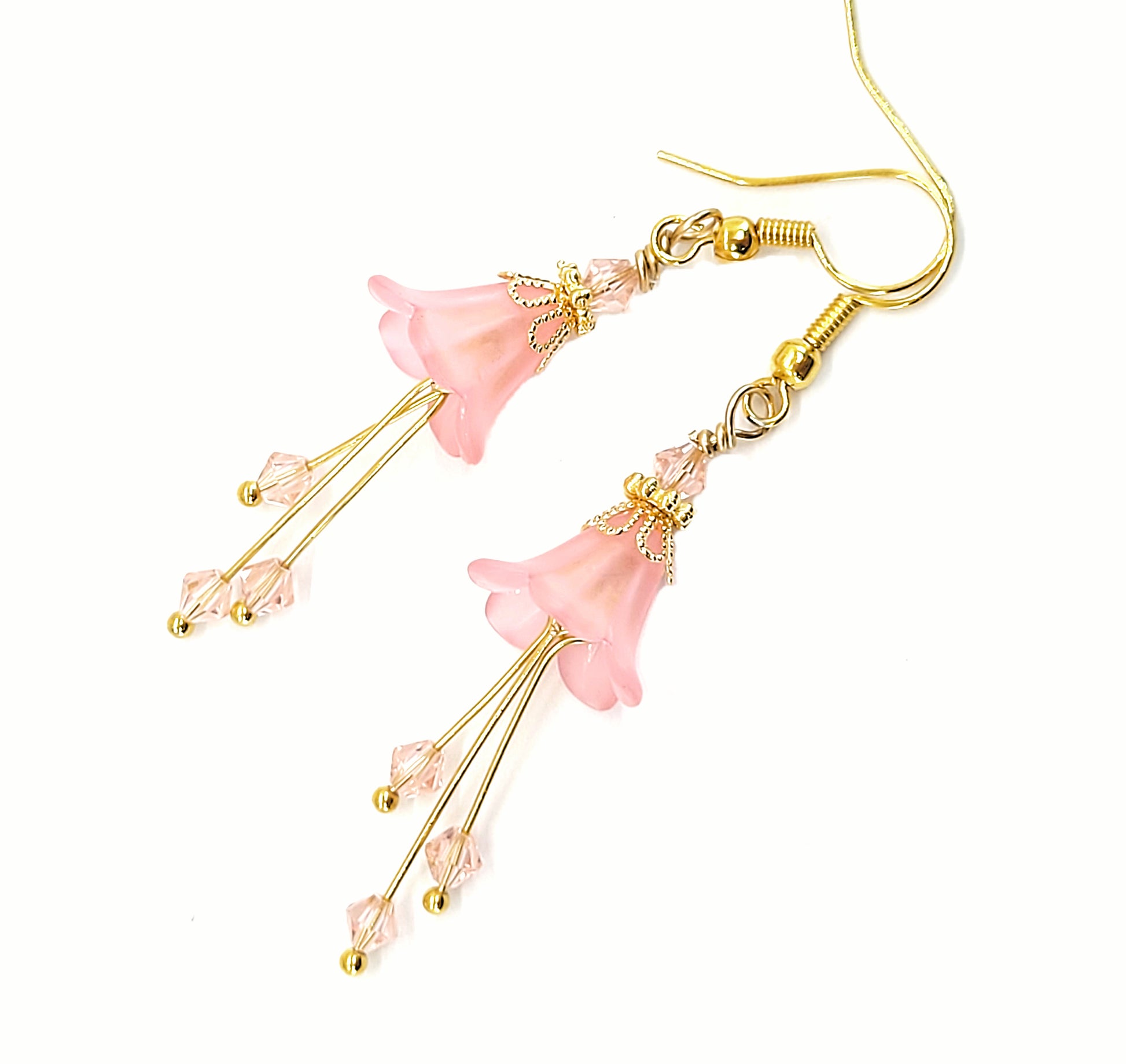 Light Pink and Gold Bell Flower Earrings - Chic Brico