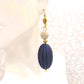 Navy Blue, Ivory and Gold Puffed Oval Dangle Silicone Statement Earrings