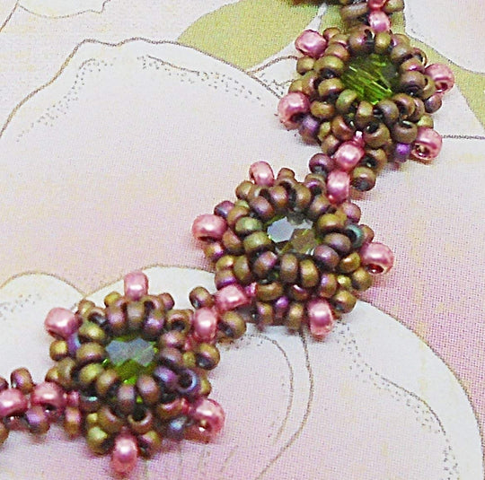 Pink and Emerald Green Crystal Reversible Beaded Bracelet - Chic Brico