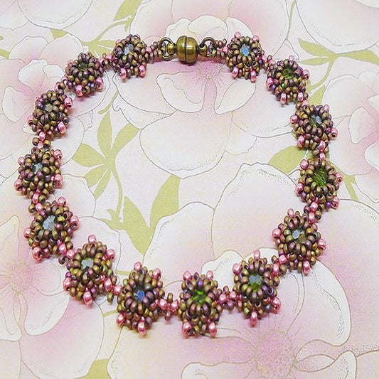 Pink and Emerald Green Crystal Reversible Beaded Bracelet - Chic Brico