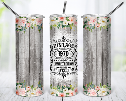 Vintage Floral Woods Birth Year 1940 to 2000 Double Wall Insulated 20oz Straight Skinny Stainless Steel Tumbler Gift - Chic Brico