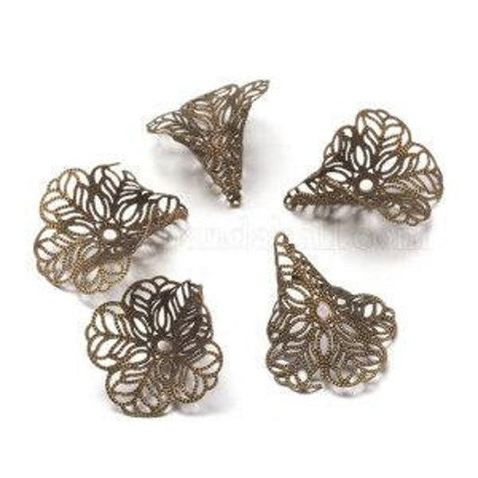 Fluted Flower Iron Filigree Wide Cone Bead Caps - Qty 10 or 20 - Chic Brico