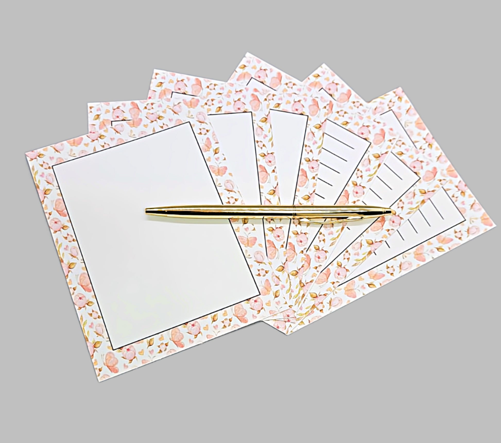 42-Pc Stationery Gift Box Set w/Reusable Desktop Organizer Box and Gold Pen - Pink Magnolias - Chic Brico