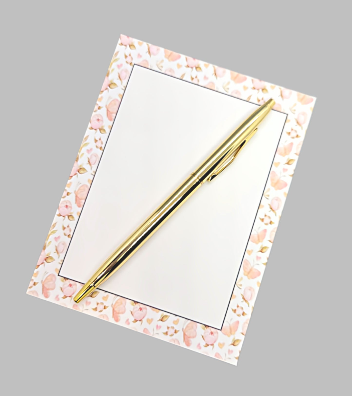 42-Pc Stationery Gift Box Set w/Reusable Desktop Organizer Box and Gold Pen - Pink Magnolias - Chic Brico