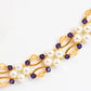 Purple Amethyst and Gold Crystal and Pearl Hex Block Link Bracelet - Chic Brico