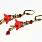 Vintage Victorian Style Siam Red and Antique Bronze Bell Flower Lucite Earrings - Chic Brico