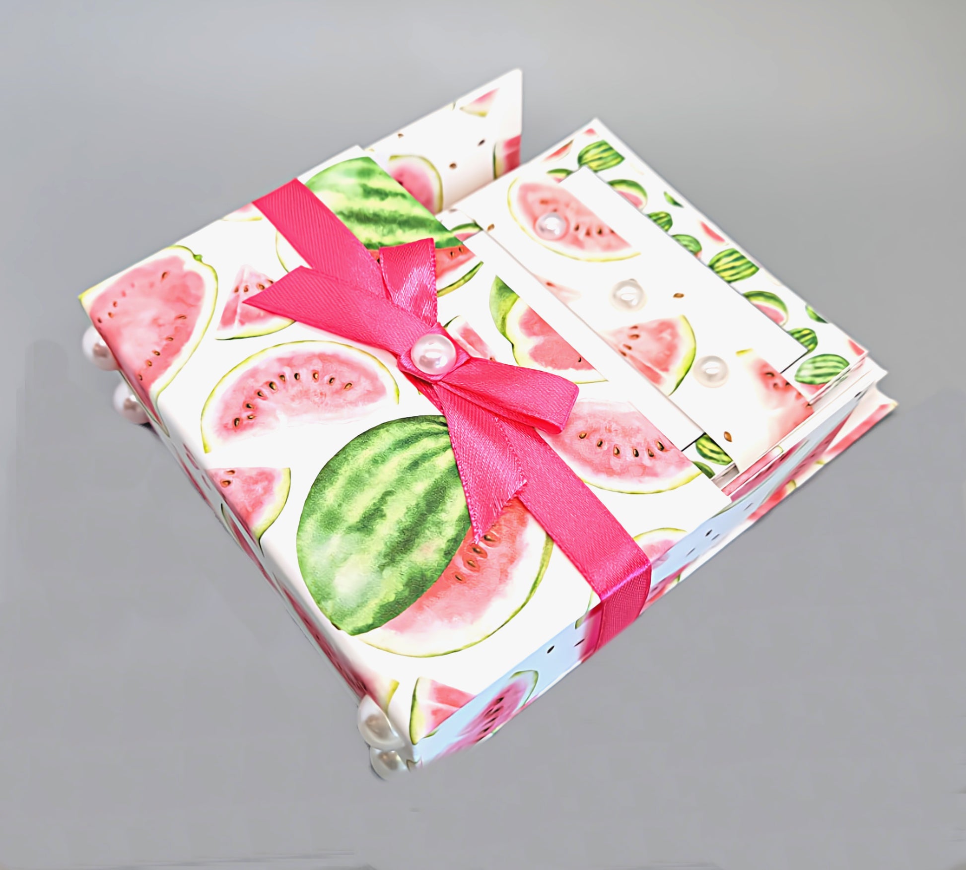 42-Pc Stationery Gift Box Set w/Reusable Desktop Organizer Box and Gold Pen - Fresh Red Watermelon - Chic Brico