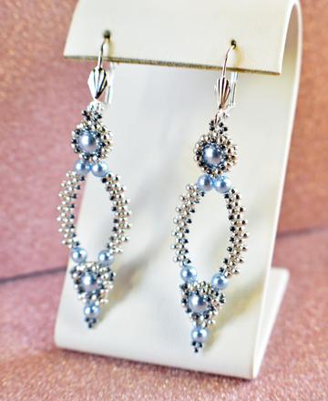 Light Blue Pearl and Silver Oval Hoop Earrings made with Swarovski Pearls - Chic Brico