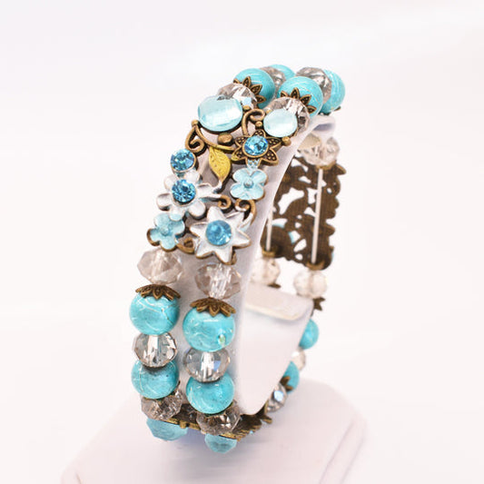 Turquoise Resin & Crystal Beads Stretch Link Bracelet - Chic Brico